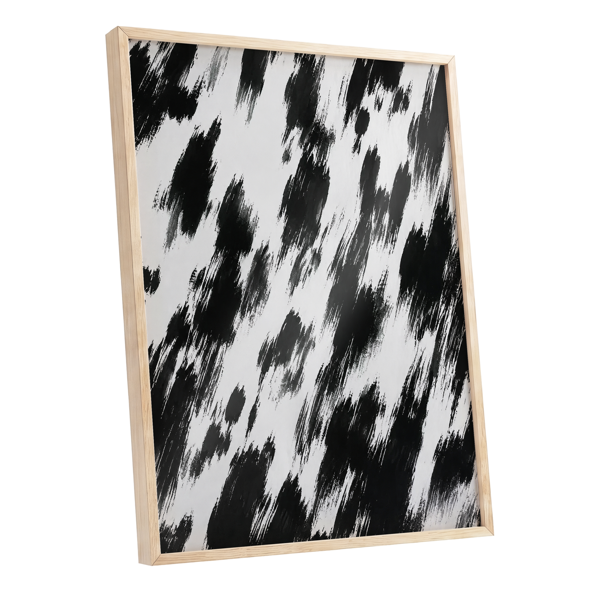 Monochrome Momentum, black, white, gray abstract wall art shown as a oak framed poster wall art print