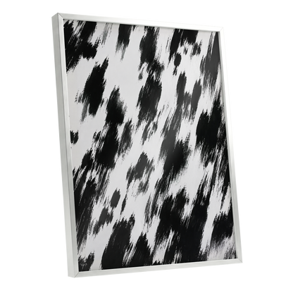 Monochrome Momentum, black, white, gray abstract wall art shown as a silver framed poster wall art print