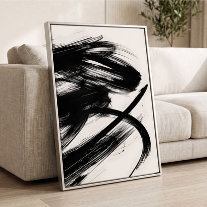 Monochrome Momentum, black, white abstract wall art displayed in a styled interior, gallery view 2