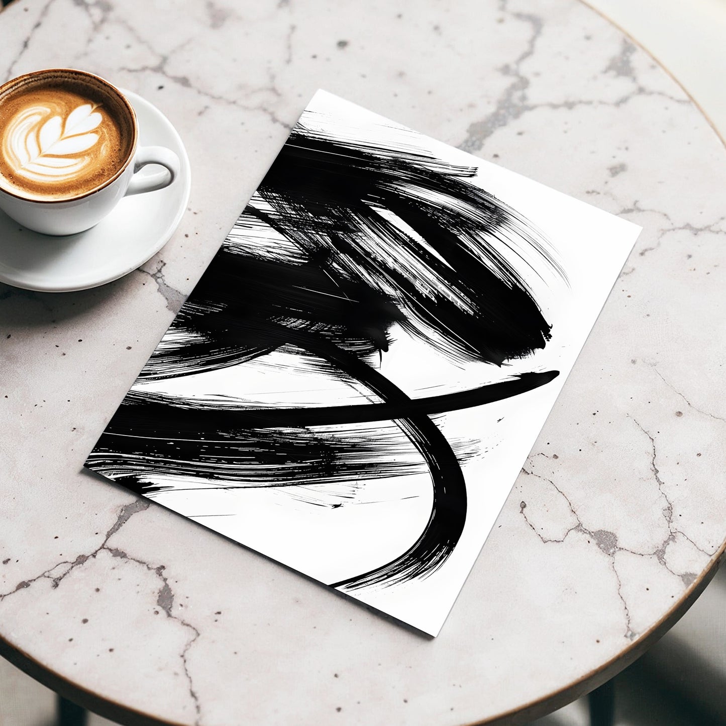 Monochrome Momentum, black, white abstract wall art displayed in a styled interior, gallery view 3