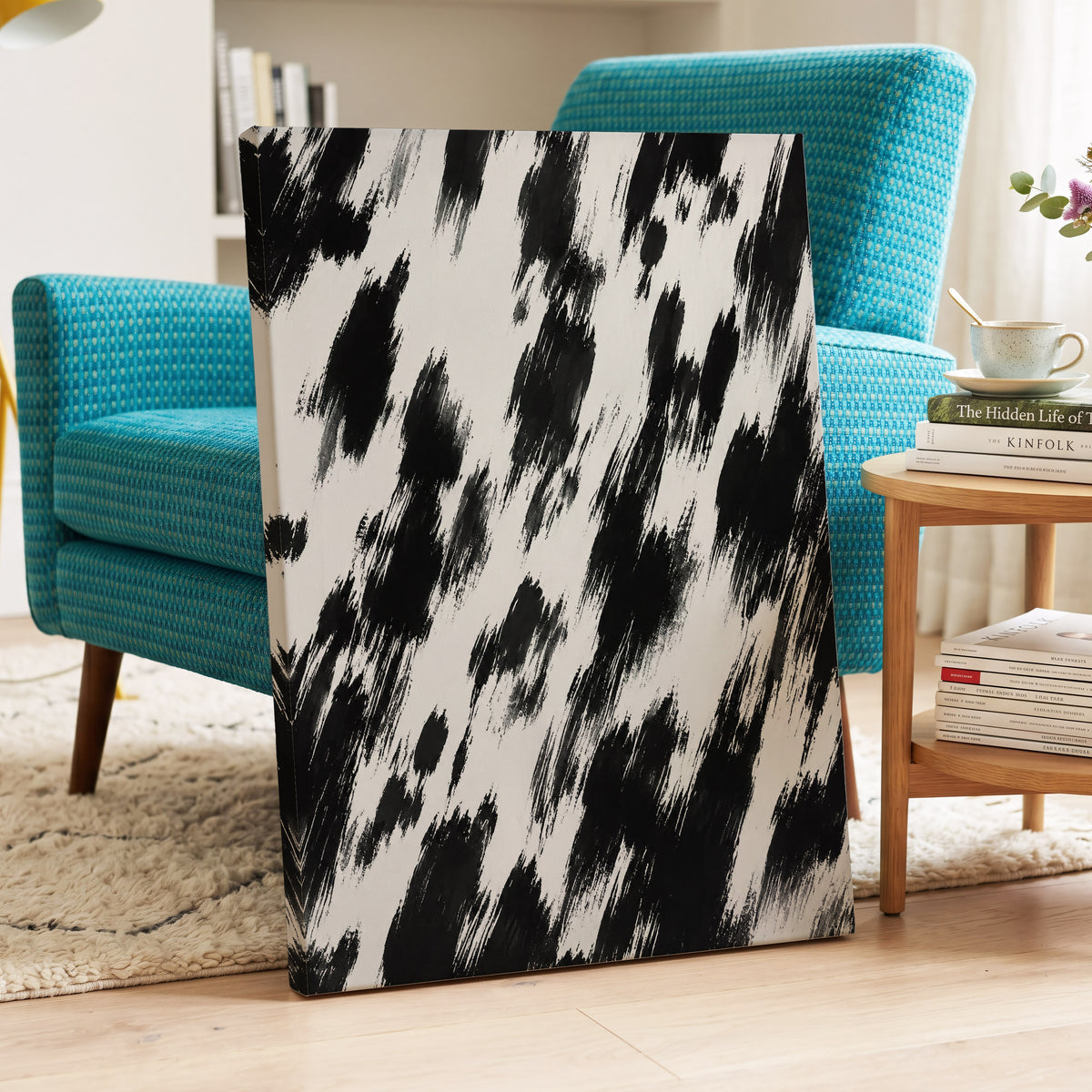 Monochrome Momentum, black, white, gray abstract wall art displayed in a styled interior, gallery view 3
