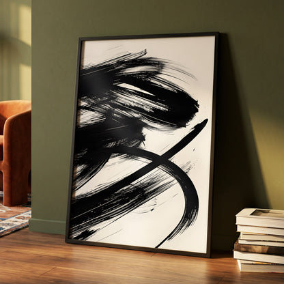 Monochrome Momentum, black, white abstract wall art displayed in a styled interior, gallery view 4
