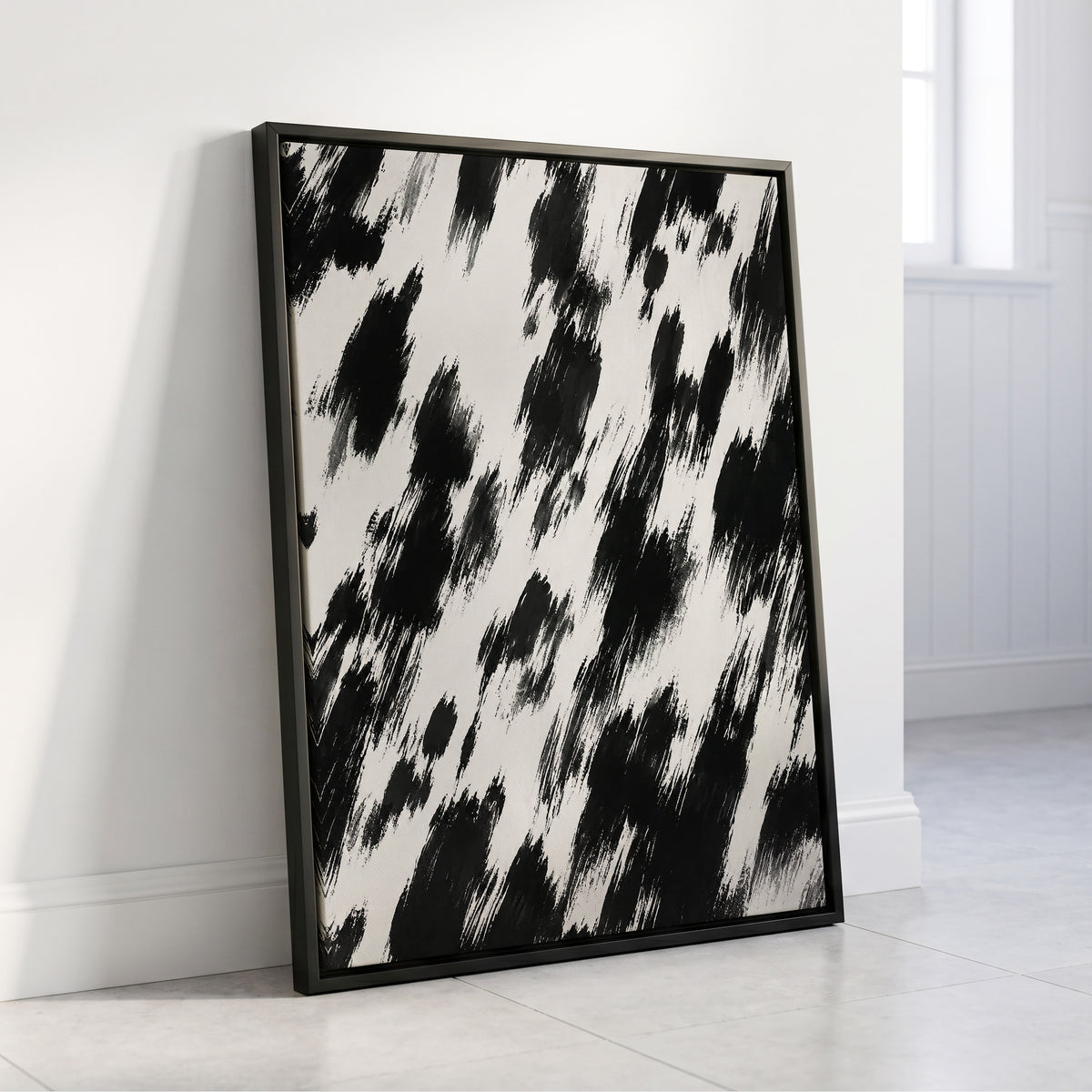 Monochrome Momentum, black, white, gray abstract wall art displayed in a styled interior, gallery view 4