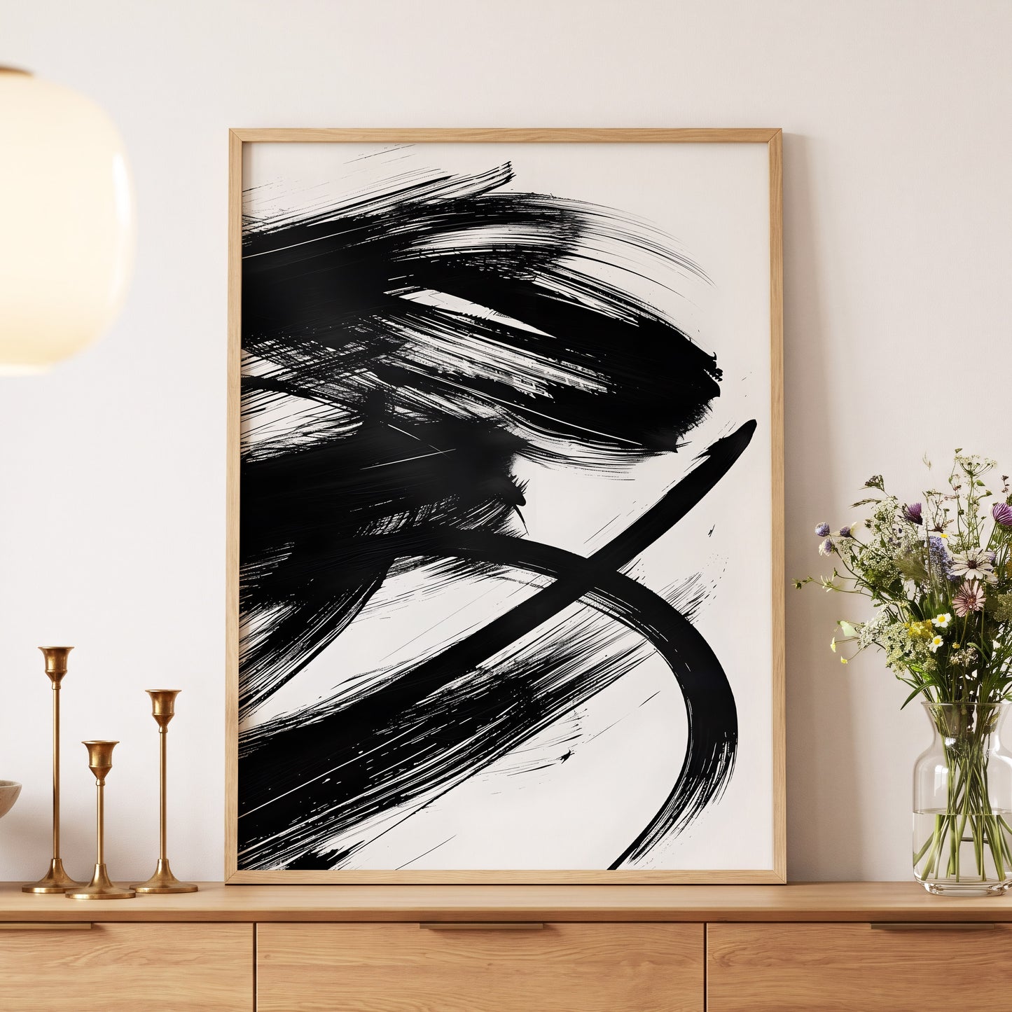Monochrome Momentum, black, white abstract wall art displayed in a styled interior, gallery view 5