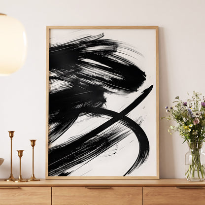 Monochrome Momentum, black, white abstract wall art displayed in a styled interior, gallery view 5