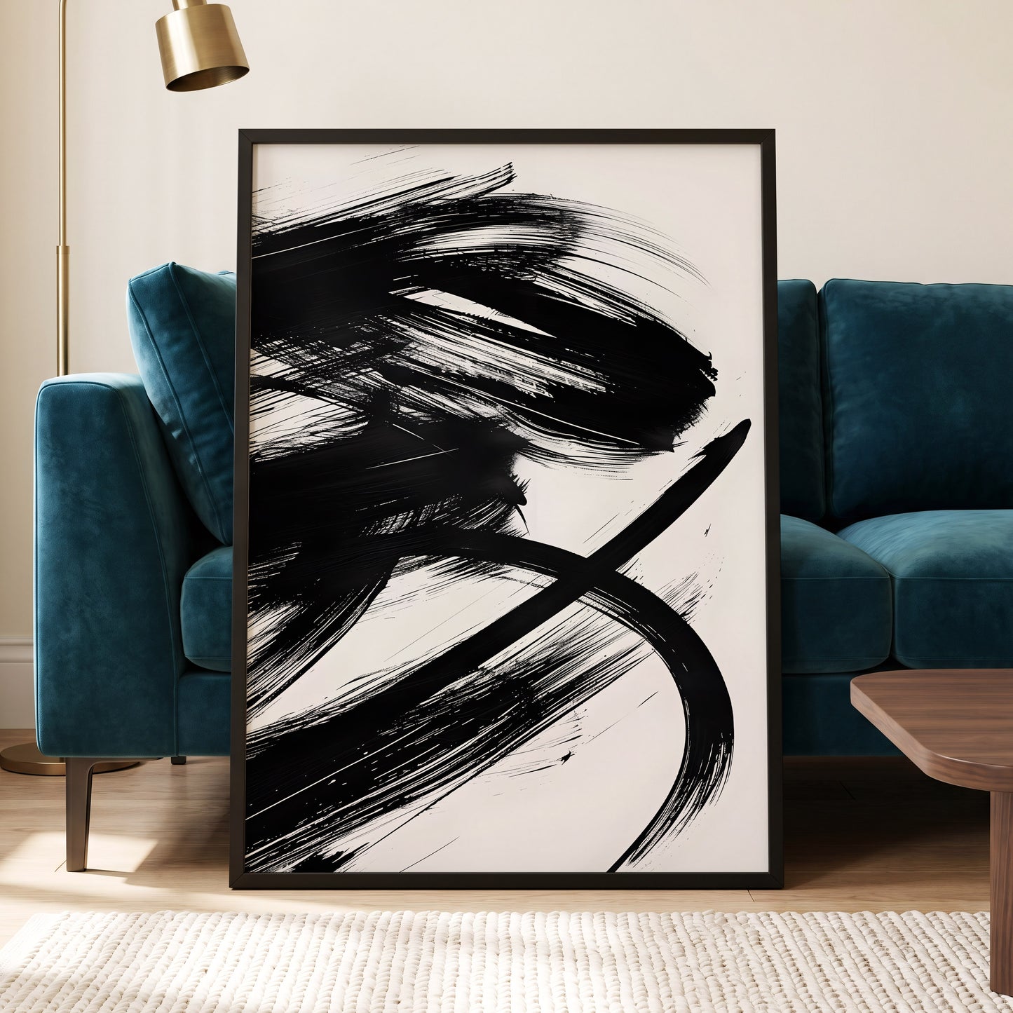 Monochrome Momentum, black, white abstract wall art displayed in a styled interior, gallery view 6