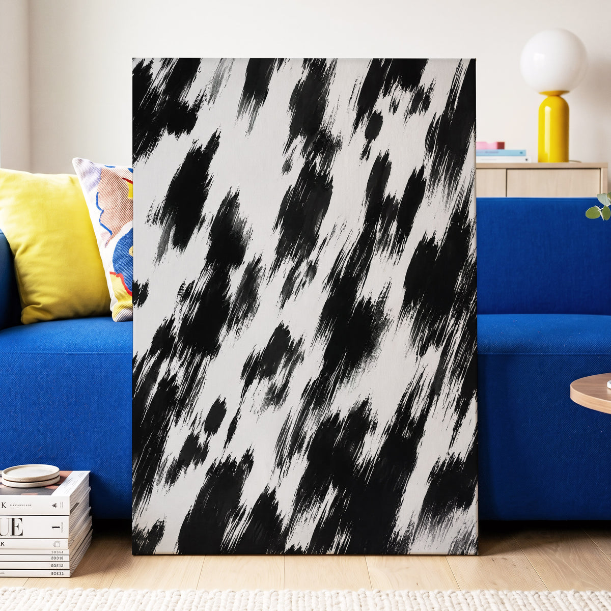 Monochrome Momentum, black, white, gray abstract wall art displayed in a styled interior, gallery view 7