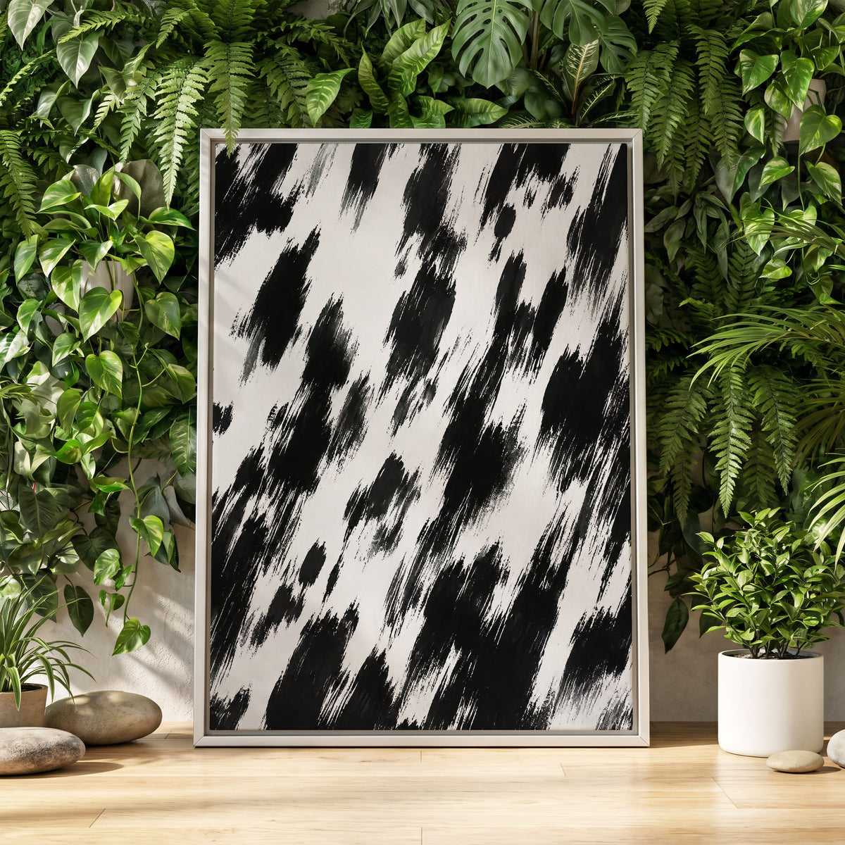 Monochrome Momentum, black, white, gray abstract wall art displayed in a styled interior, gallery view 8