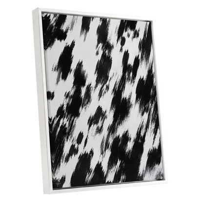Monochrome Momentum, black, white, gray abstract wall art shown as a white framed canvas wall art