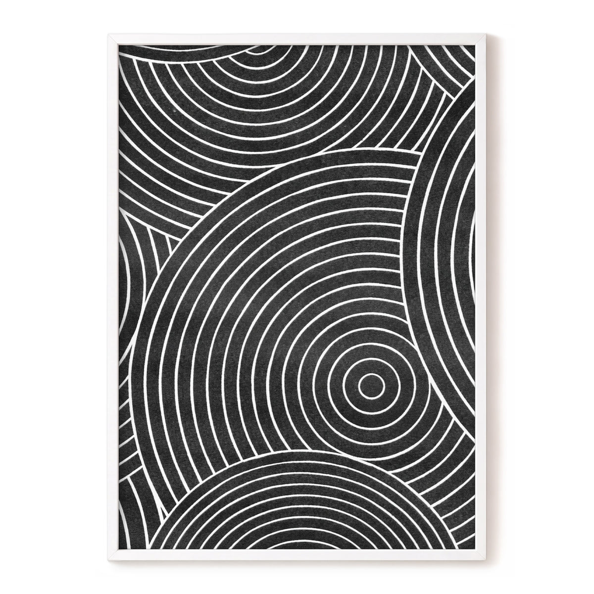 Monochrome Orbit, black, white, gray abstract wall art, front artwork view