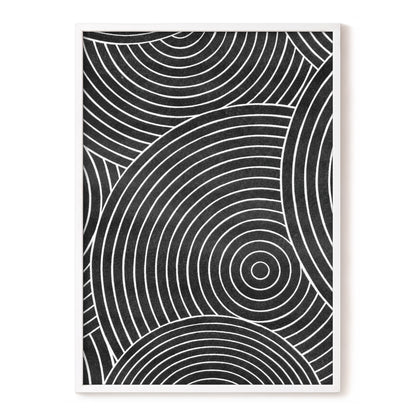 Monochrome Orbit, black, white, gray abstract wall art, front artwork view