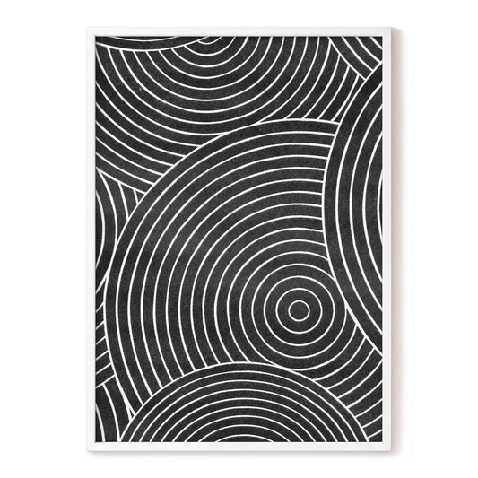 Monochrome Orbit, black, white, gray abstract wall art, front artwork view