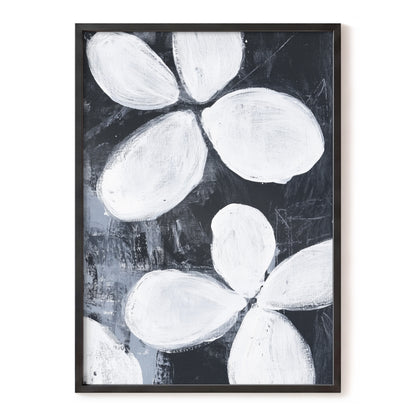 Monochrome Petal Drift, black, white, gray floral wall art, front artwork view