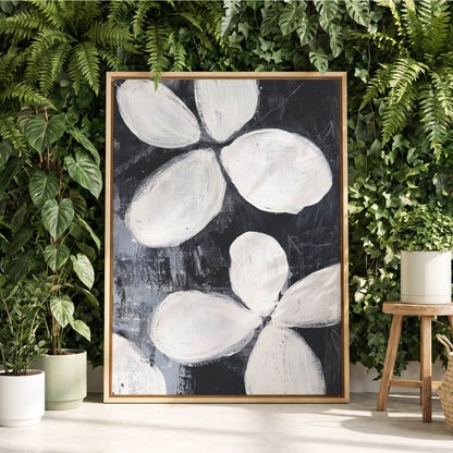 Monochrome Petal Drift, black, white, gray floral wall art displayed in a styled interior, gallery view 8