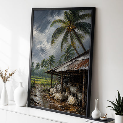 Monsoon Shelter, gray, green, brown nature wall art displayed in a styled interior, gallery view 2