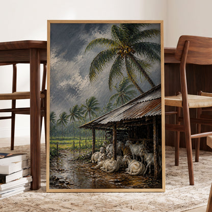 Monsoon Shelter, gray, green, brown nature wall art displayed in a styled interior, gallery view 5