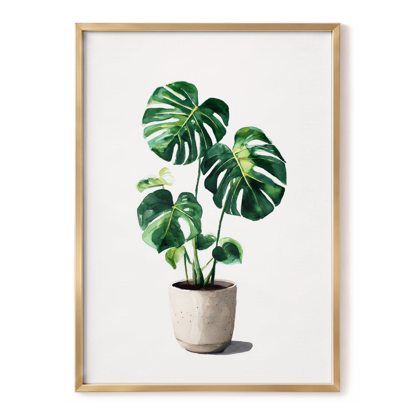 Monstera Stillness, green, beige, white nature wall art, front artwork view