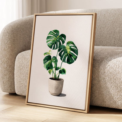Monstera Stillness, green, beige, white nature wall art displayed in a styled interior, gallery view 8