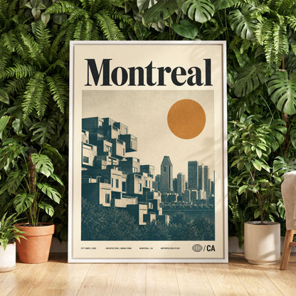 Montreal Modernist, beige, blue, orange minimalist wall art displayed in a styled interior, gallery view 5