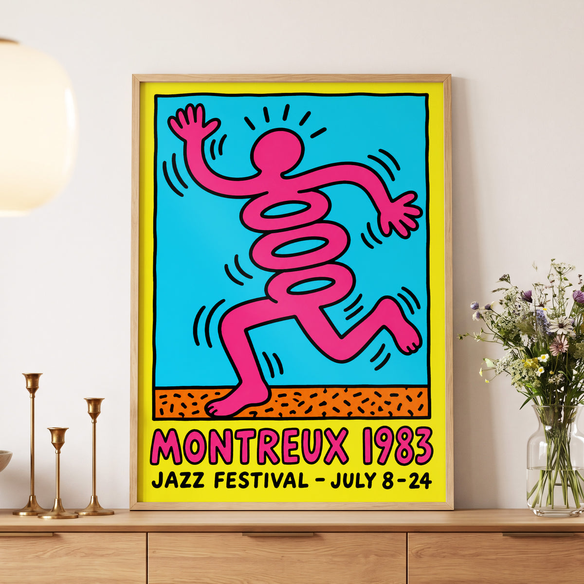 Montreux Motion, pink, blue, yellow abstract wall art displayed in a styled interior, gallery view 5