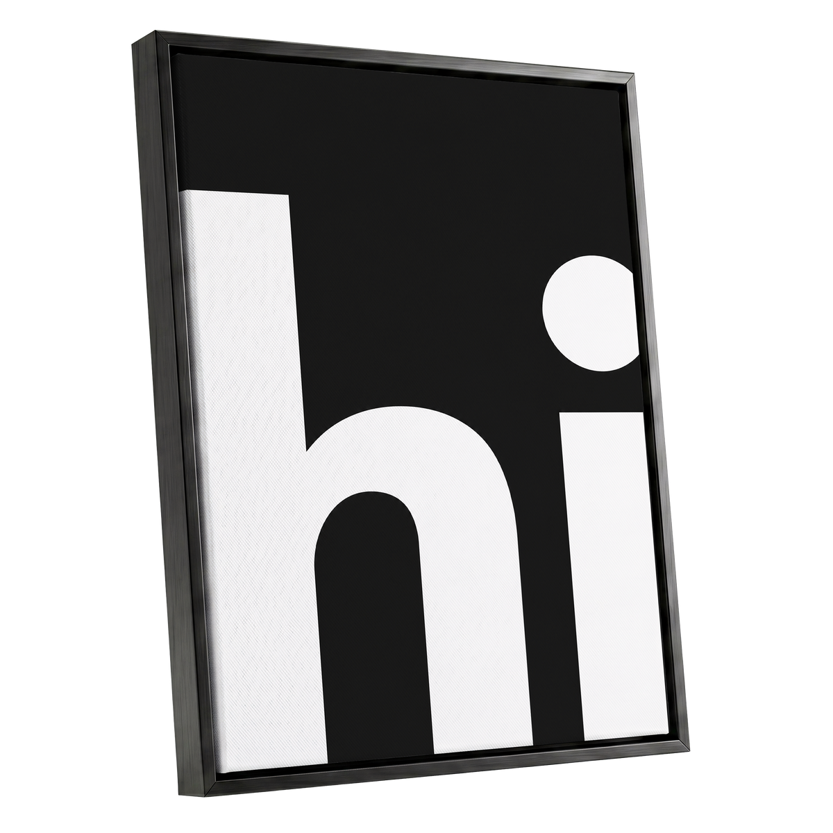 Monumental Letterform, black, white minimalist wall art shown as a black framed canvas wall art