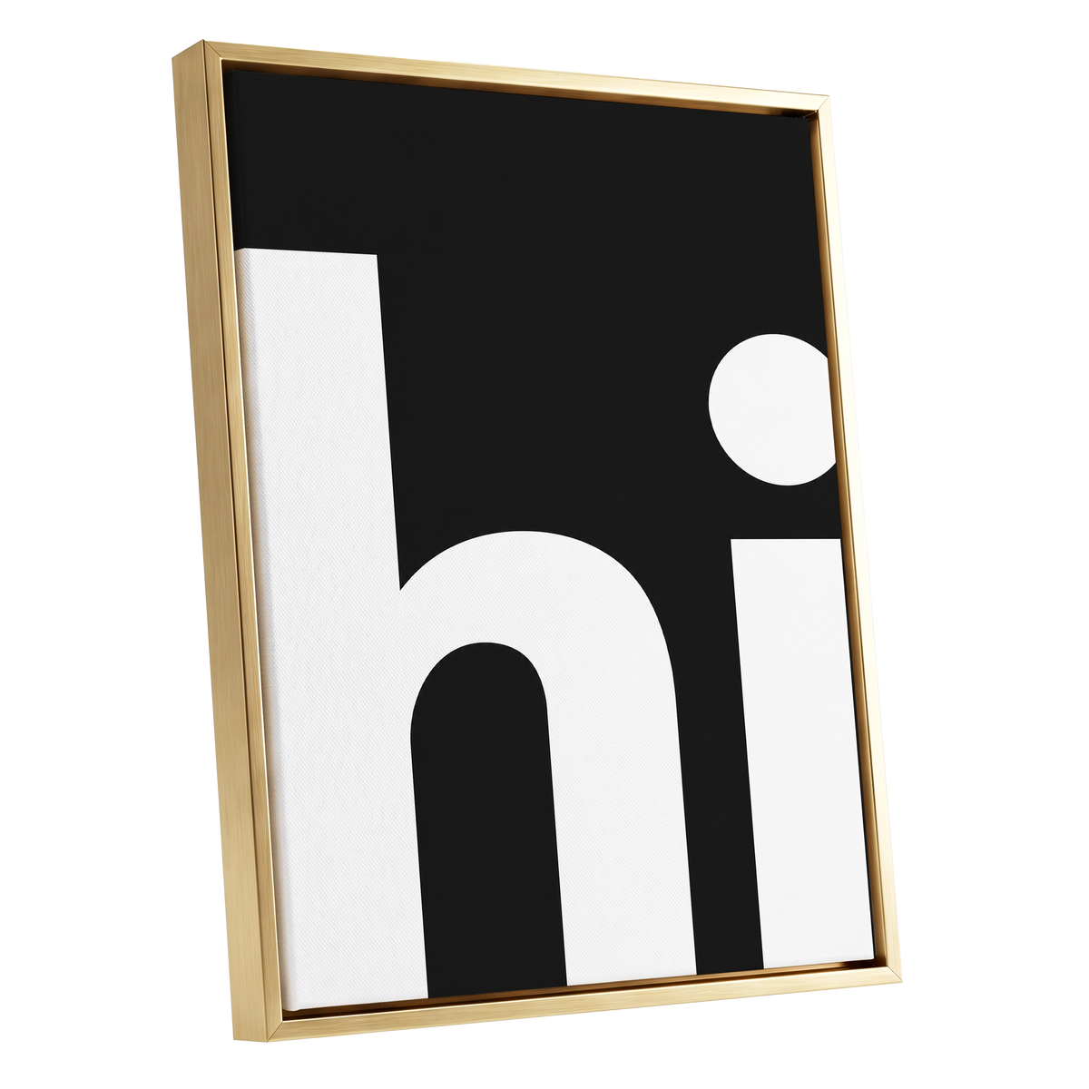 Monumental Letterform, black, white minimalist wall art shown as a gold framed canvas wall art