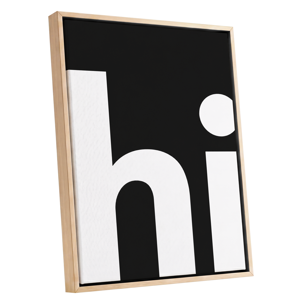 Monumental Letterform, black, white minimalist wall art shown as a oak framed canvas wall art