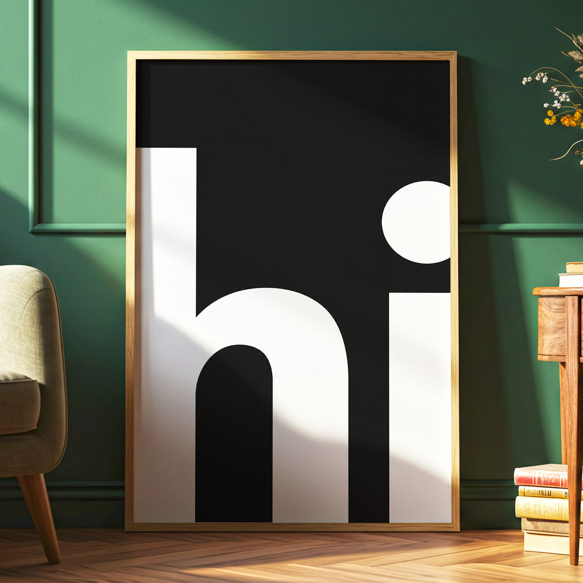Monumental Letterform, black, white minimalist wall art displayed in a styled interior, gallery view 6