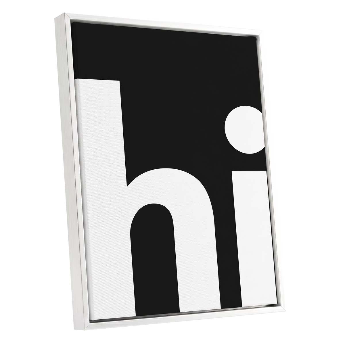 Monumental Letterform, black, white minimalist wall art shown as a white framed canvas wall art