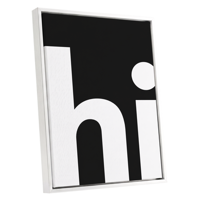 Monumental Letterform, black, white minimalist wall art shown as a white framed canvas wall art