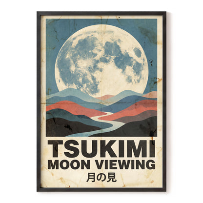 Moon Over Painted Valleys, beige, blue, red nature wall art, front artwork view
