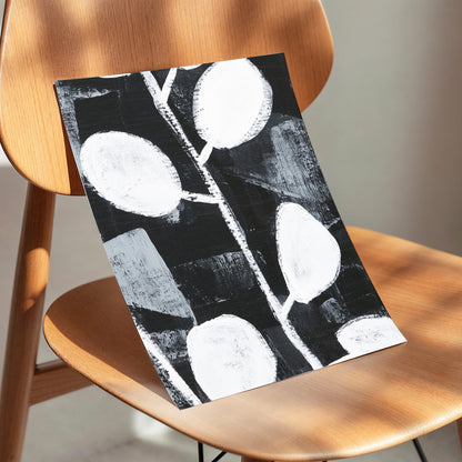 Moonleaf Nocturne, black, white, gray nature wall art displayed in a styled interior, gallery view 5