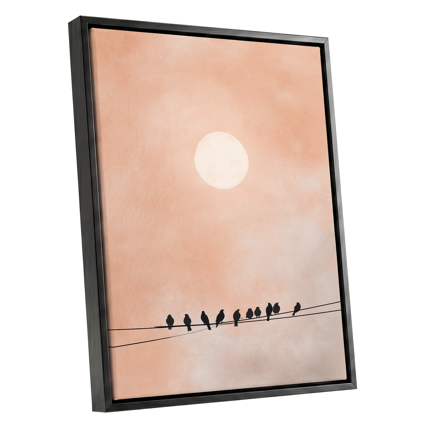 Moonlit Chorus, pink, beige, white nature wall art shown as a black framed canvas wall art
