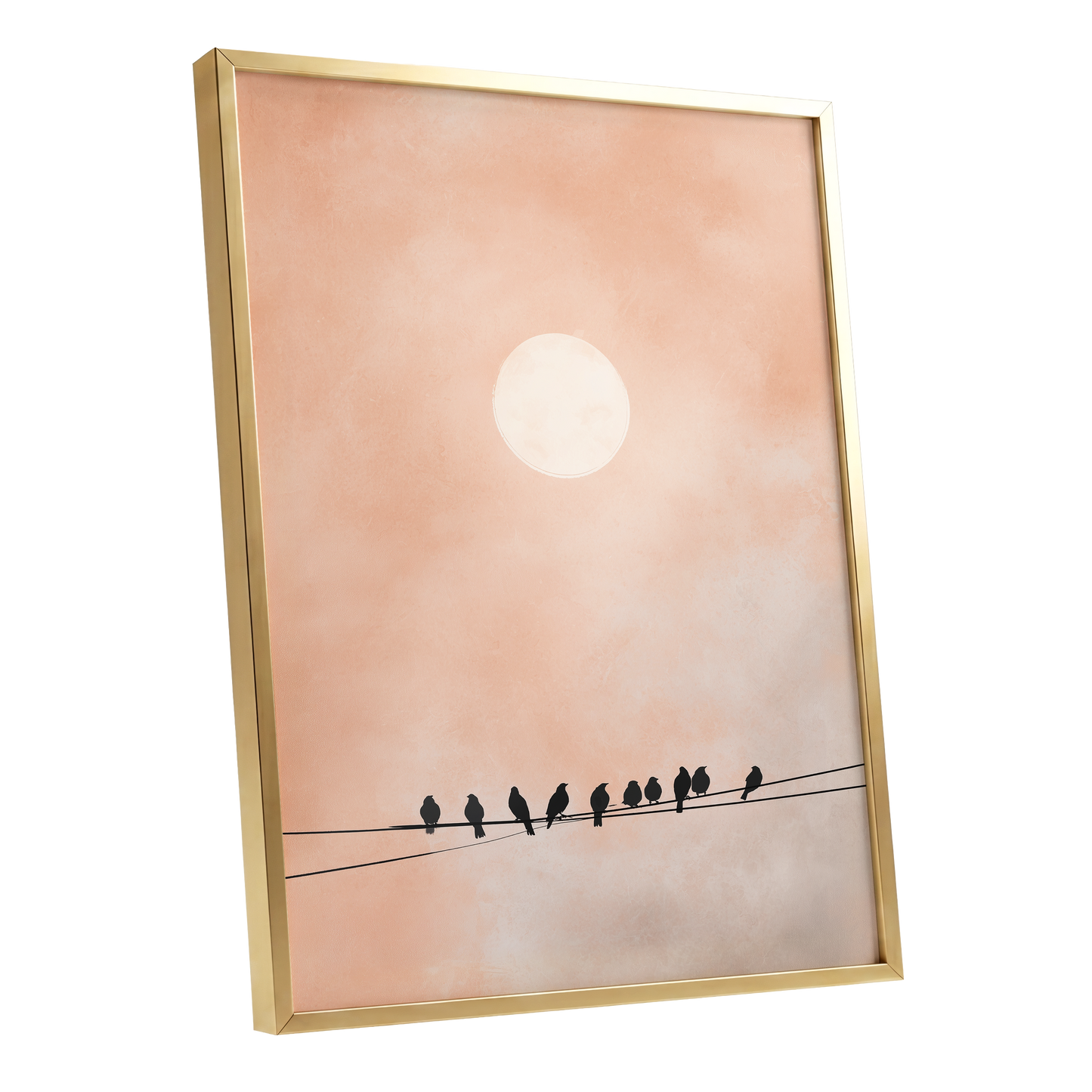 Moonlit Chorus, pink, beige, white nature wall art shown as a gold framed poster wall art print