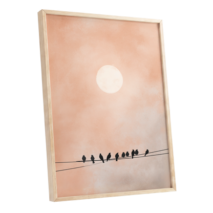 Moonlit Chorus, pink, beige, white nature wall art shown as a oak framed poster wall art print