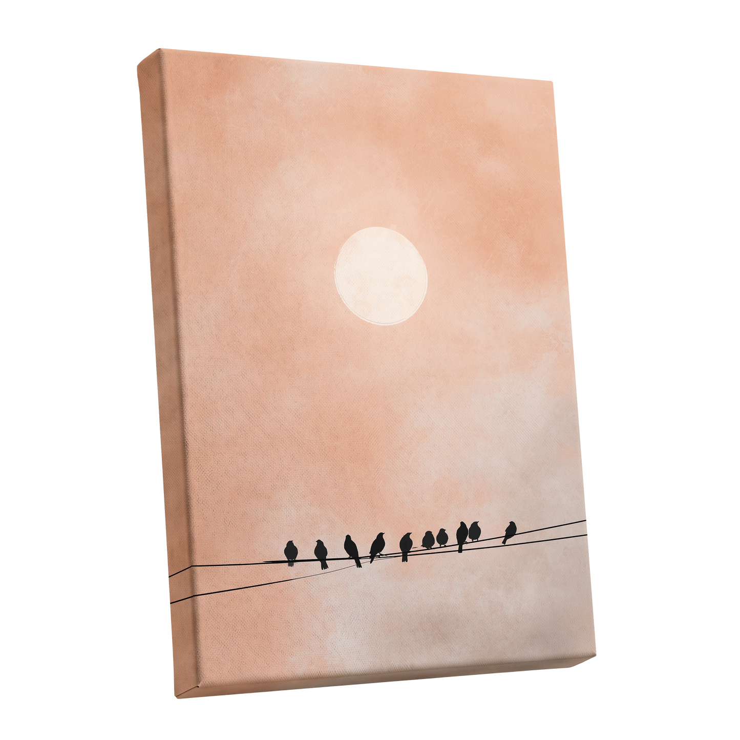 Moonlit Chorus, pink, beige, white nature wall art shown as a stretched canvas wall art