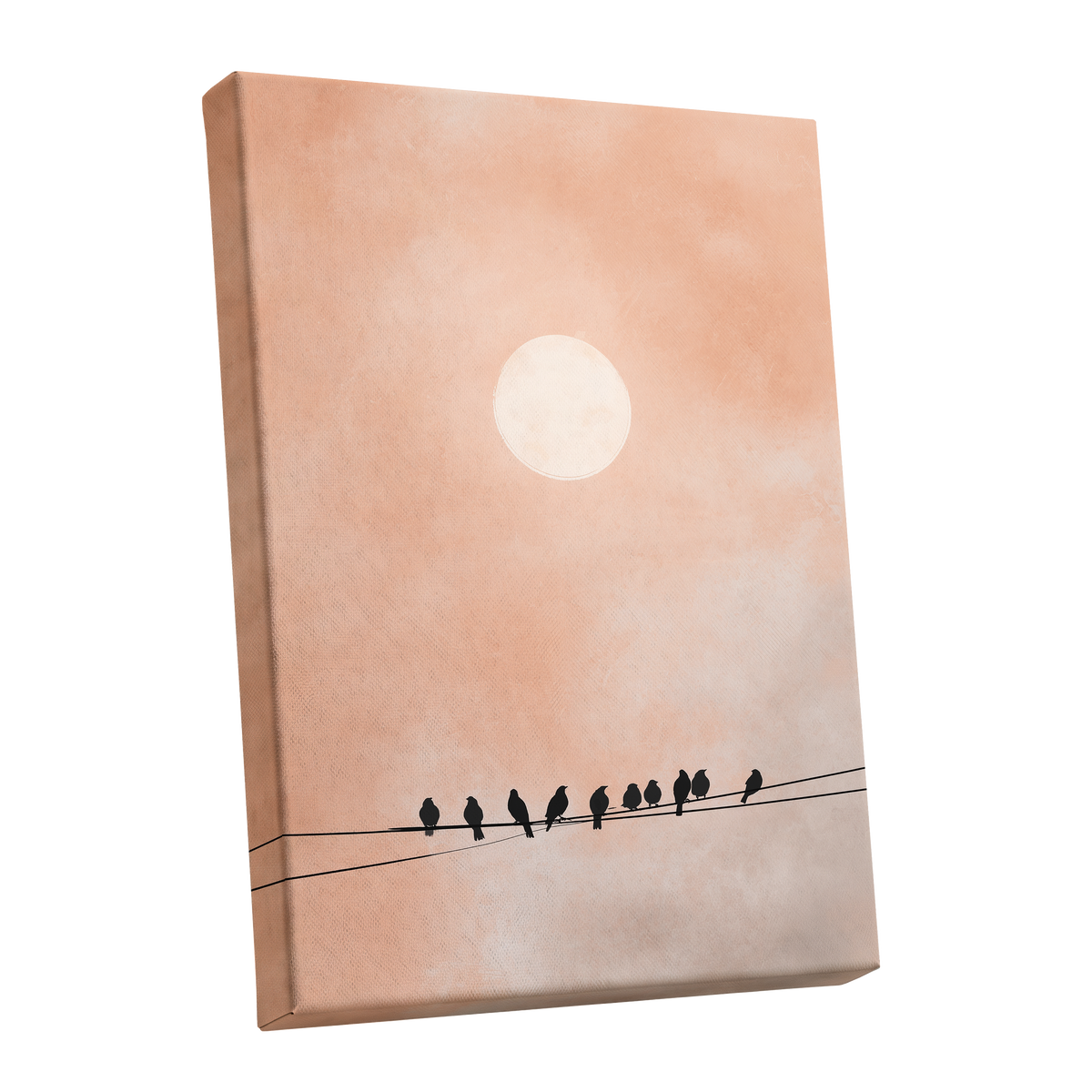 Moonlit Chorus, pink, beige, white nature wall art shown as a stretched canvas wall art