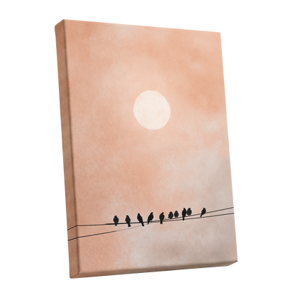 Moonlit Chorus, pink, beige, white nature wall art shown as a stretched canvas wall art