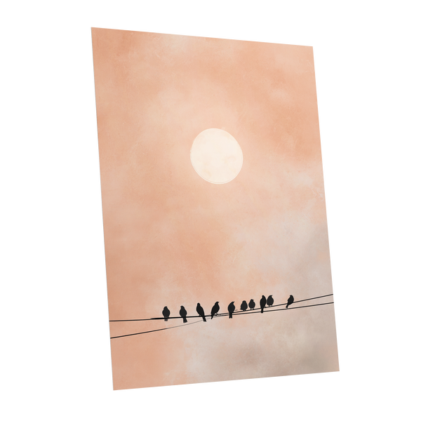 Moonlit Chorus, pink, beige, white nature wall art shown as a unframed poster wall art print