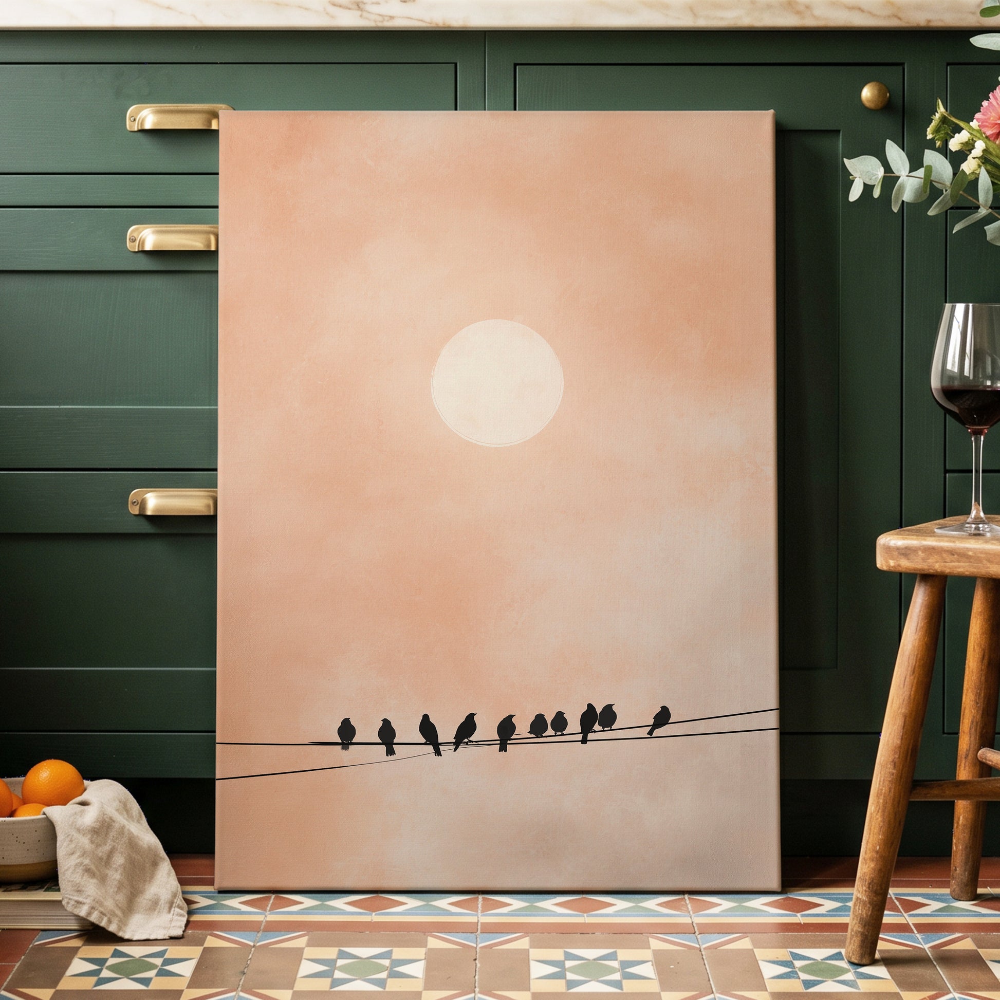 Moonlit Chorus, pink, beige, white nature wall art displayed in a styled interior, gallery view 3