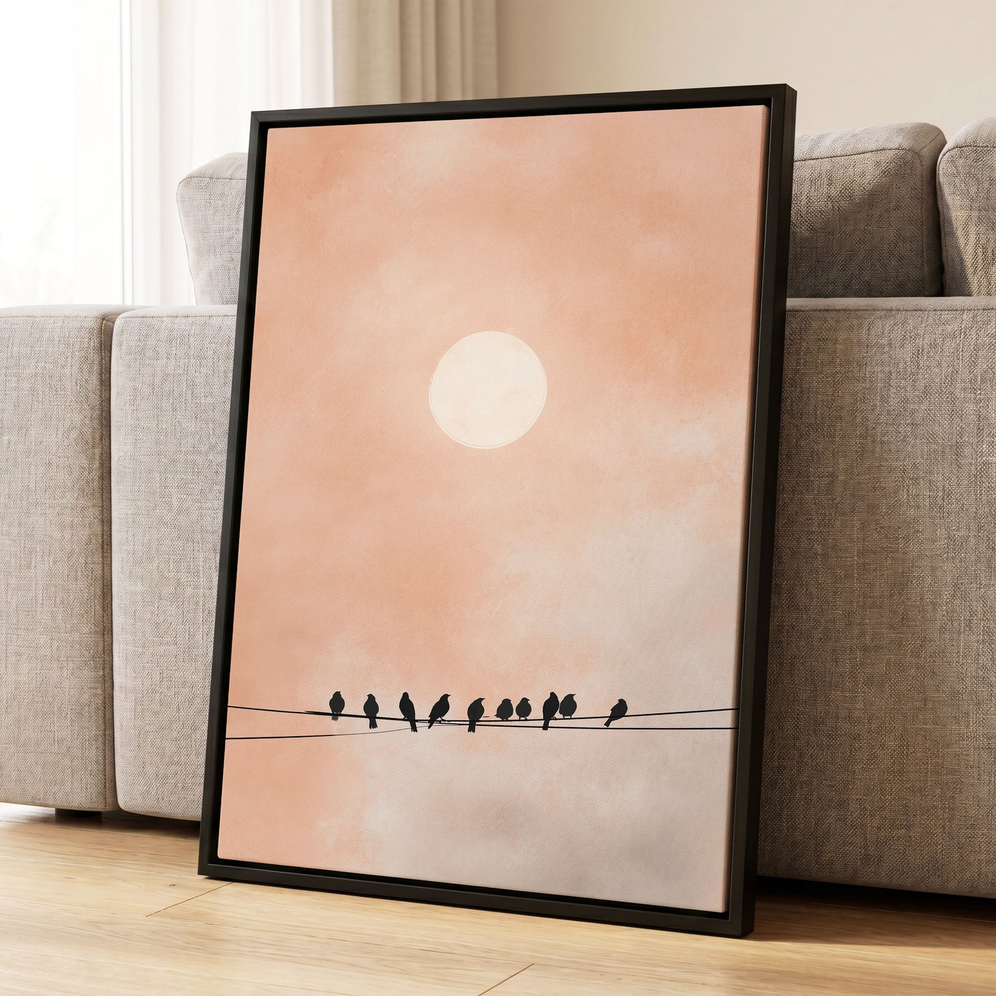 Moonlit Chorus, pink, beige, white nature wall art displayed in a styled interior, gallery view 8
