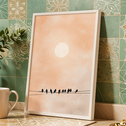 Moonlit Chorus, pink, beige, white nature wall art displayed in a styled interior, gallery view 9
