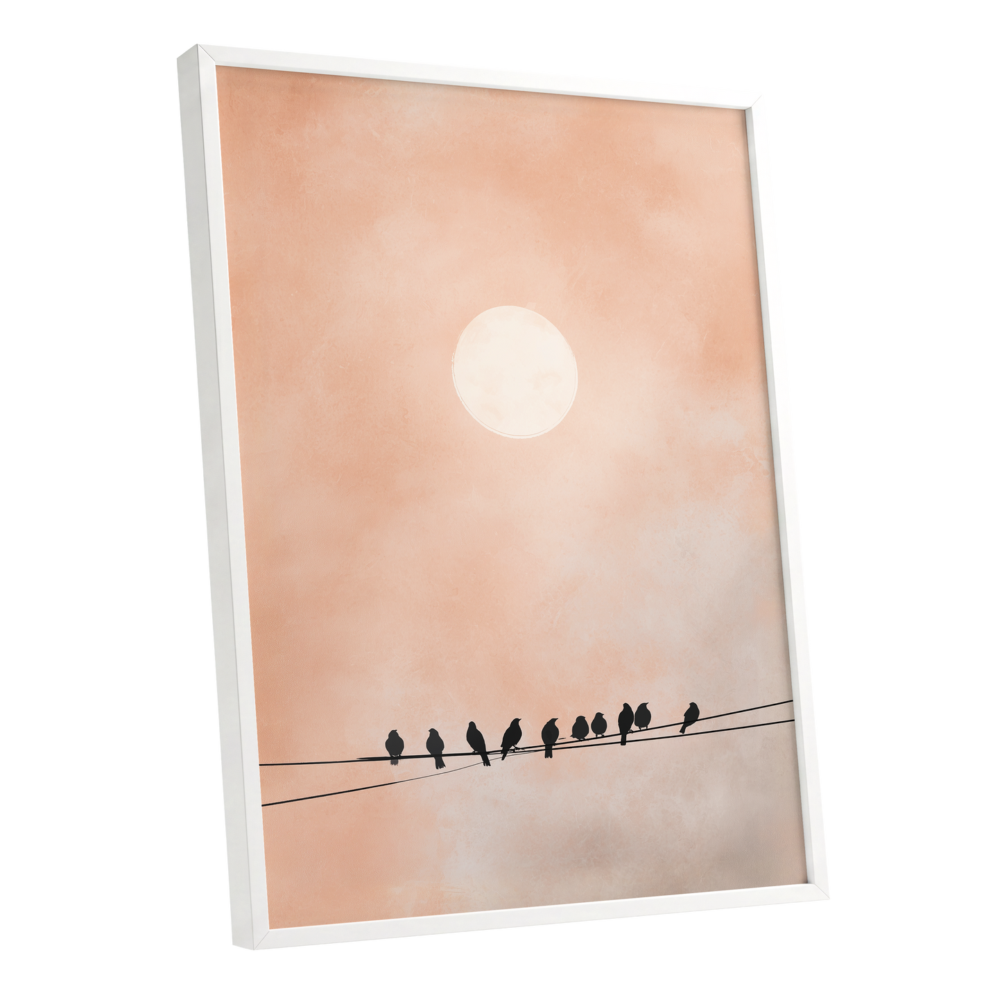 Moonlit Chorus, pink, beige, white nature wall art shown as a white framed poster wall art print