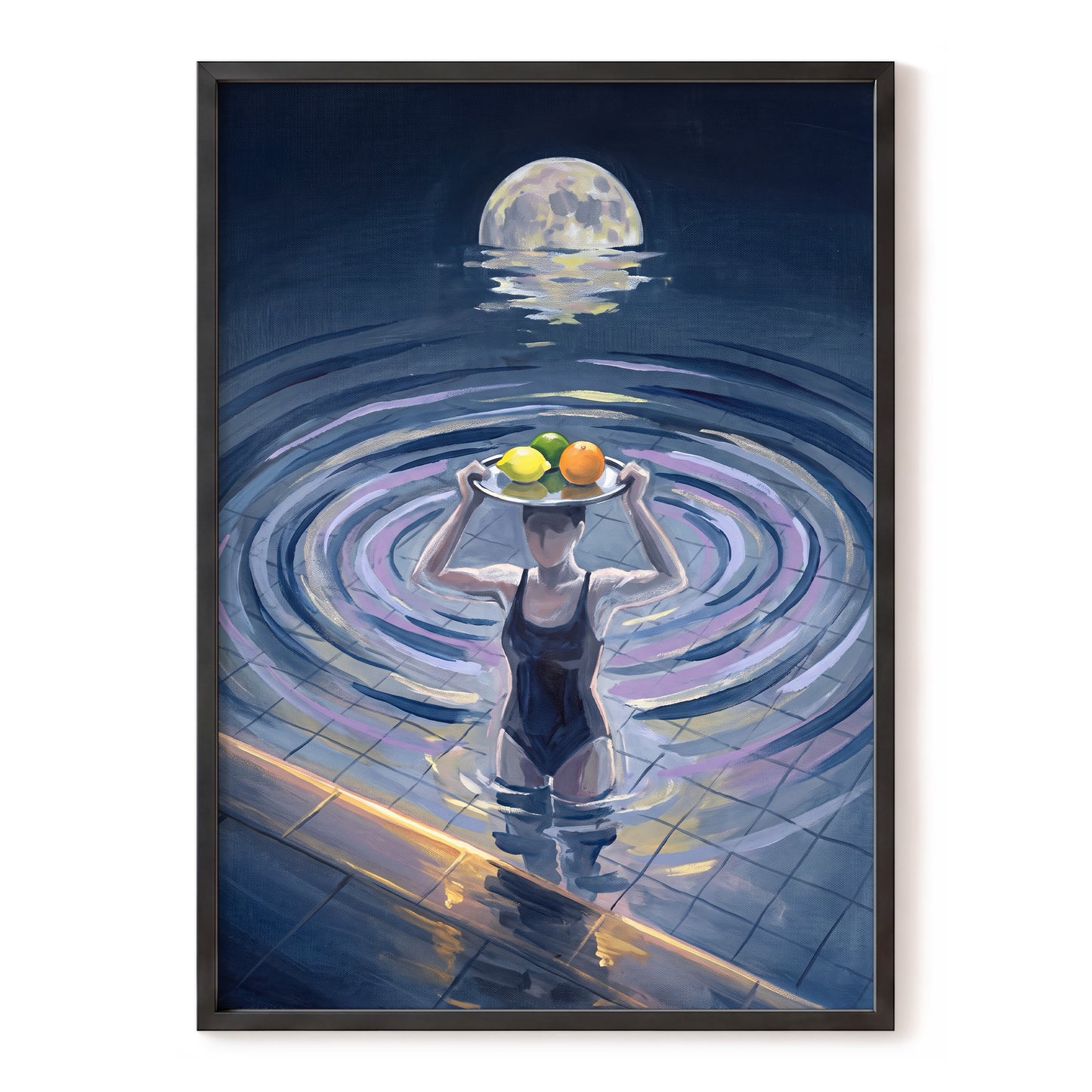 Moonlit Citrus, blue, gray, purple abstract wall art, front artwork view