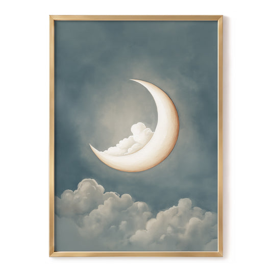 Moonlit Cloud Cradle, blue, gray, beige nature wall art, front artwork view