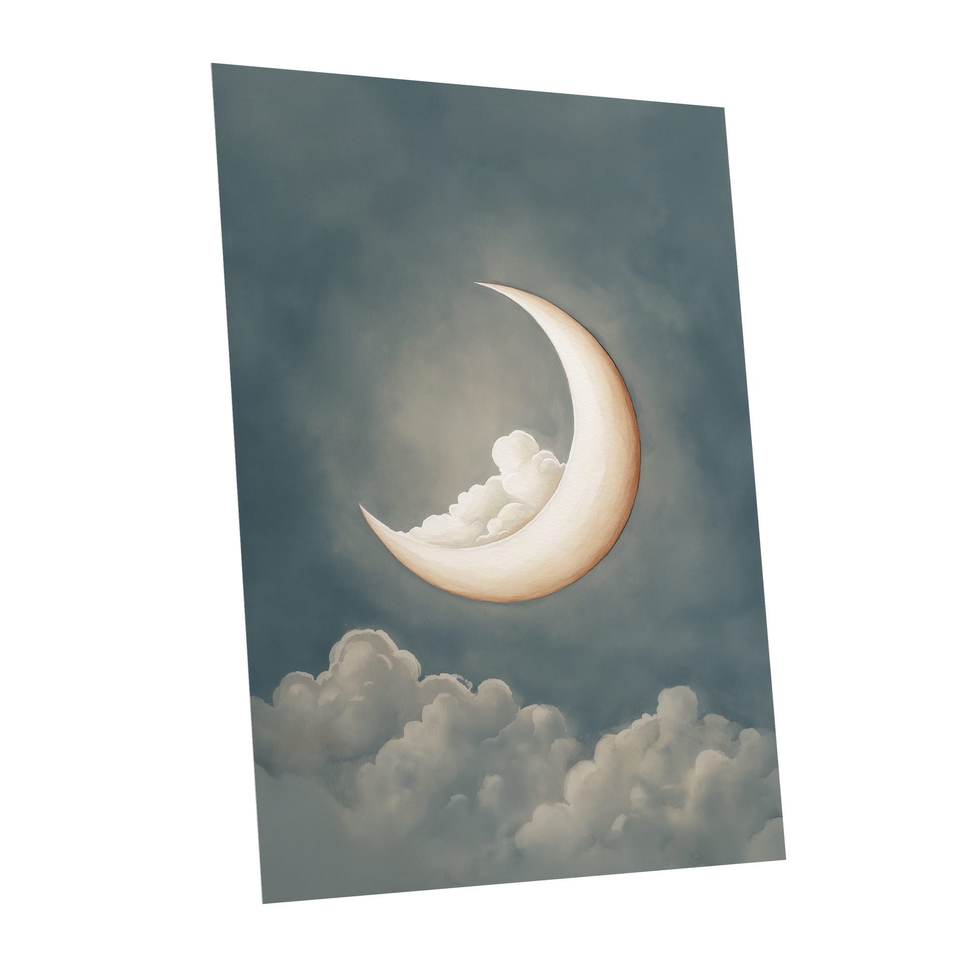 Moonlit Cloud Cradle, blue, gray, beige nature wall art shown as a unframed poster wall art print