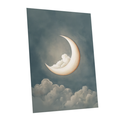 Moonlit Cloud Cradle, blue, gray, beige nature wall art shown as a unframed poster wall art print