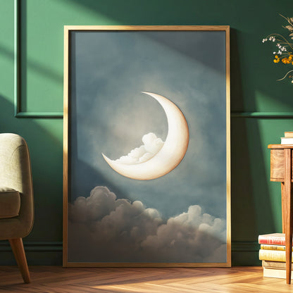 Moonlit Cloud Cradle, blue, gray, beige nature wall art displayed in a styled interior, gallery view 2