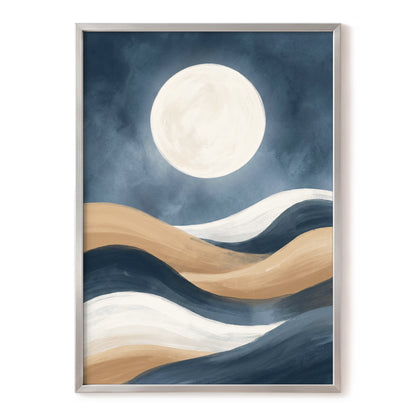 Moonlit Drift, blue, beige, white nature wall art, front artwork view