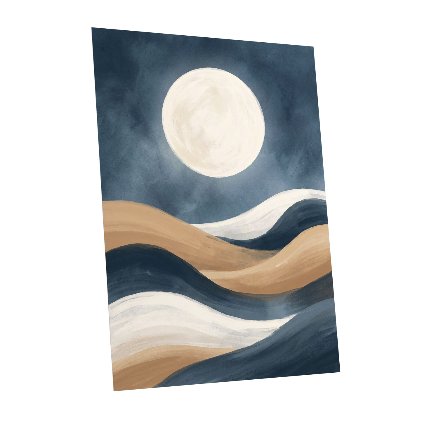 Moonlit Drift, blue, beige, white nature wall art shown as a unframed poster wall art print